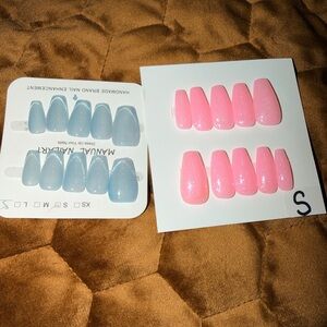 Pastel Pink, Blue, and Green Press-On Nails Set in small size. Glue/adhesive kit